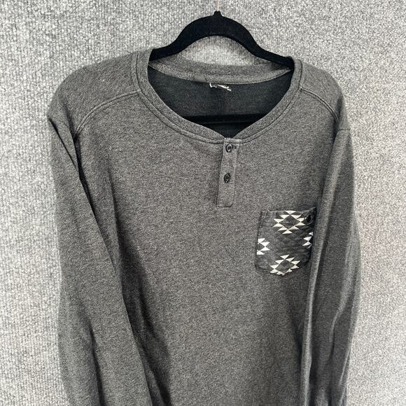 Volcom Shirt Mens Medium Gray Henley Tshirt Long Sleeve Crewneck ThickAztec - Picture 3 of 10